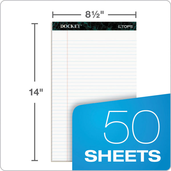 TOPS™ Docket Ruled Perforated Pads, Wide/Legal Rule, 50 White 8.5 x 14 Sheets, 12/Pack (TOP63590)