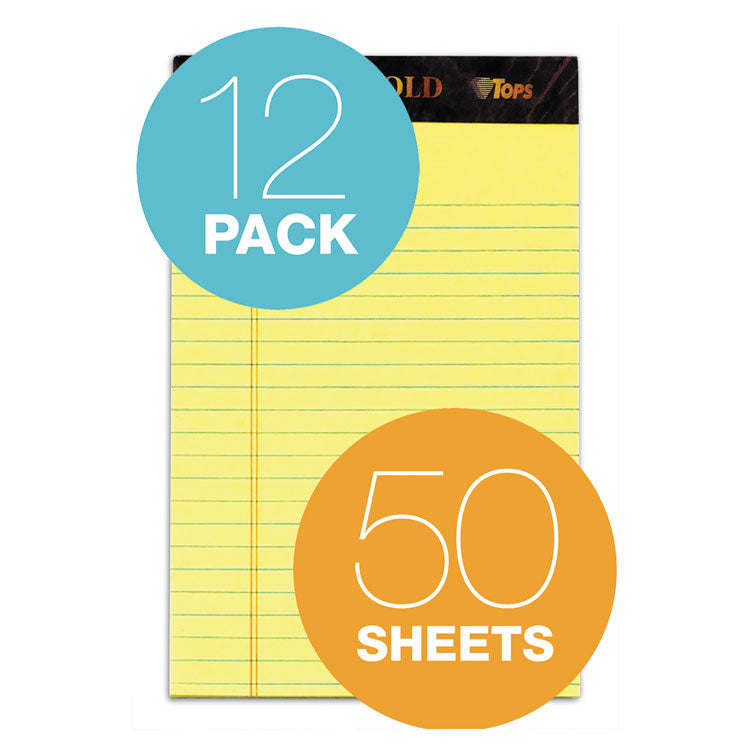 TOPS™ Docket Gold Ruled Perforated Pads, Narrow Rule, 50 Canary-Yellow 5 x 8 Sheets, 12/Pack (TOP63900) Pack of 12