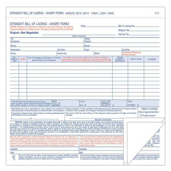 TOPS™ Hazardous Material Short Form, Three-Part Carbonless, 7 x 8.5, 250 Forms Total (TOPL3841) Pack of 250