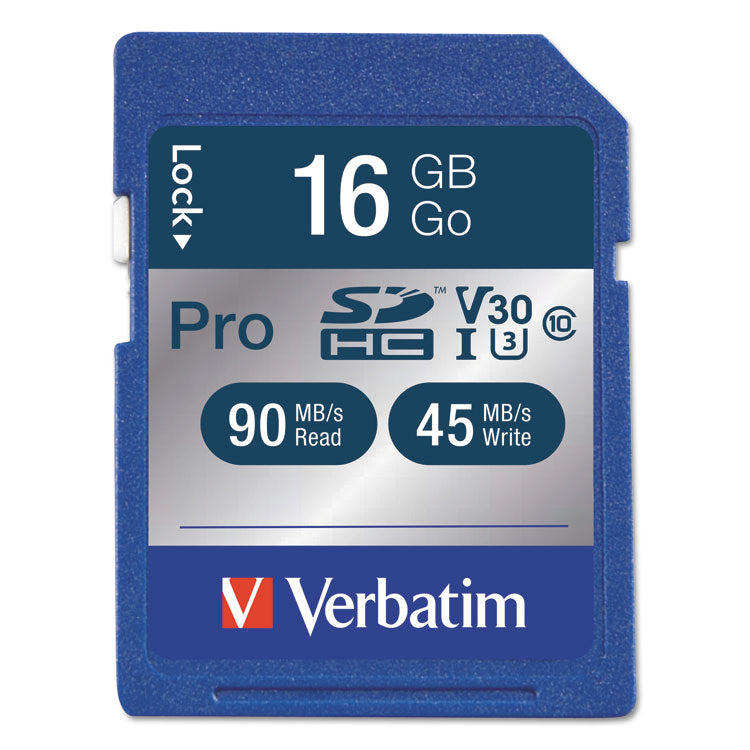 Verbatim® 16GB Pro 600X SDHC Memory Card, UHS-I V30 U3 Class 10 (VER98046)