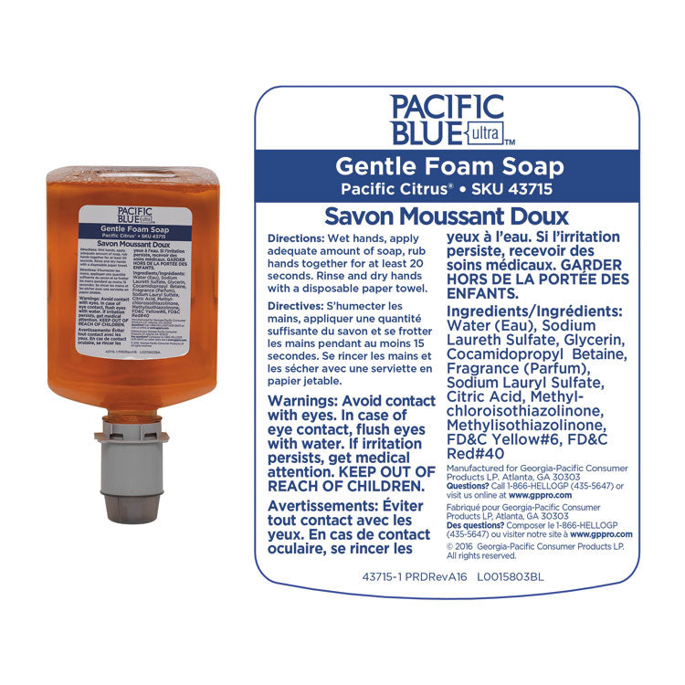 Georgia Pacific® Professional Pacific Blue Ultra Foam Soap Manual Dispenser Refill, Pacific Citrus, 1,200 mL, 4/Carton (GPC43715)