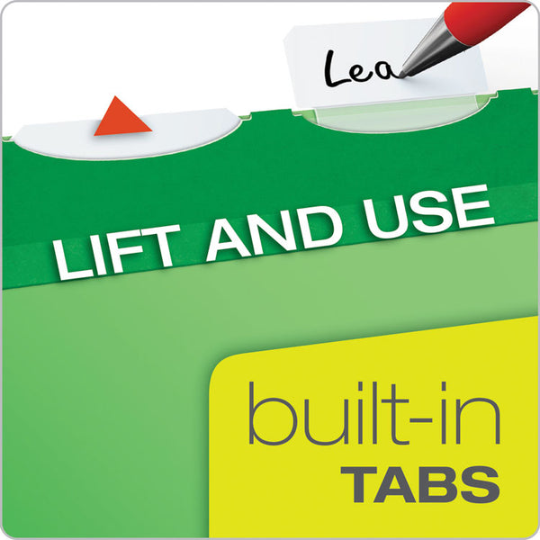 Pendaflex® Ready-Tab Colored Reinforced Hanging Folders, Letter Size, 1/5-Cut Tabs, Bright Green, 25/Box (PFX42626) Box of 25