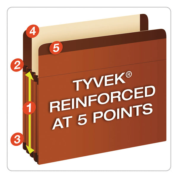Pendaflex® Premium Reinforced Expanding File Pockets, 5.25" Expansion, Legal Size, Red Fiber, 5/Box (PFX85565) Box of 5