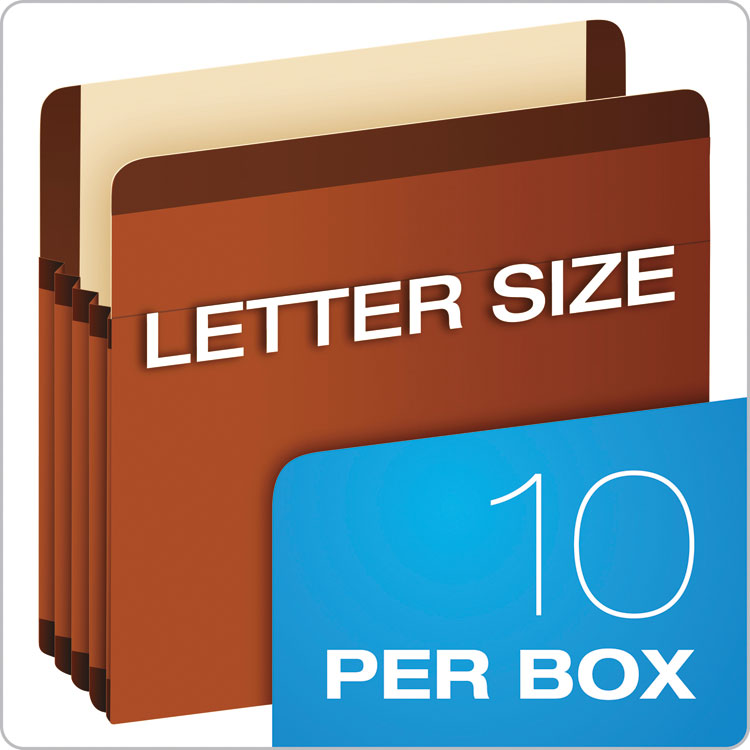 Pendaflex® Premium Reinforced Expanding File Pockets, 3.5" Expansion, Letter Size, Red Fiber, 10/Box (PFX85343) Box of 10