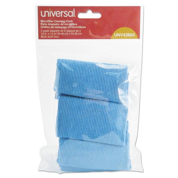 Universal® Microfiber Cleaning Cloth, 12 x 12, Blue, 3/Pack (UNV43664)