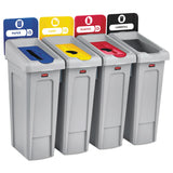 Rubbermaid® Commercial Slim Jim Recycling Station Kit, 4-Stream Landfill/Paper/Plastic/Cans, 92 gal, Plastic, Blue/Gray/Red/Yellow (RCP2007919)