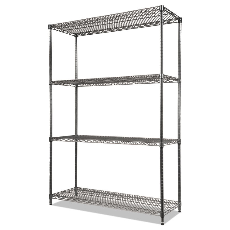 Alera® Wire Shelving Starter Kit, Four-Shelf, 48w x 18d x 72h, Black Anthracite (ALESW504818BA)