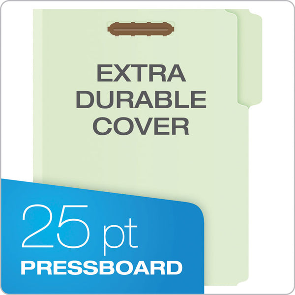 Pendaflex® Heavy-Duty Pressboard Folders with Embossed Fasteners, 1/3-Cut Tabs, 1" Expansion, 2 Fasteners, Letter Size, Green, 25/Box (PFX17178) Box of 25