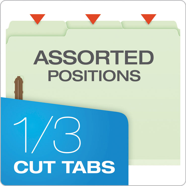 Pendaflex® Heavy-Duty Pressboard Folders with Embossed Fasteners, 1/3-Cut Tabs, 1" Expansion, 2 Fasteners, Letter Size, Green, 25/Box (PFX17178) Box of 25