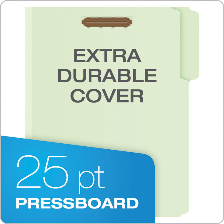 Pendaflex® Heavy-Duty Pressboard Folders with Embossed Fasteners, 1/3-Cut Tabs, 3" Expansion, 2 Fasteners, Letter Size, Green, 25/Box (PFX17182) Each