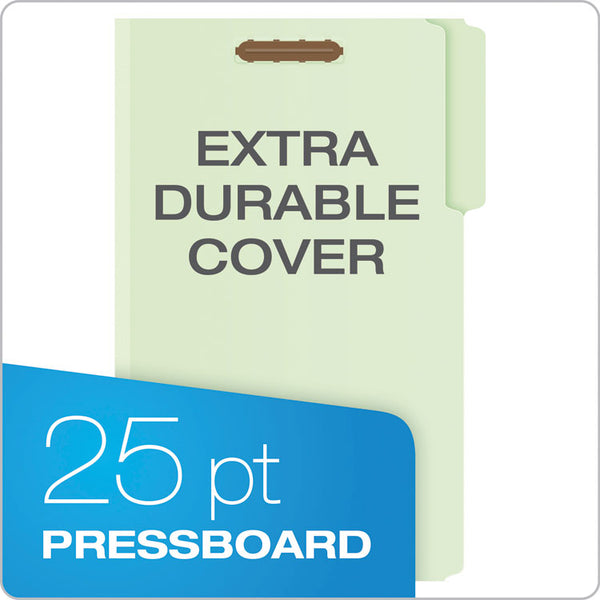 Pendaflex® Heavy-Duty Pressboard Folders with Embossed Fasteners, 1/3-Cut Tabs, 2" Expansion, 2 Fasteners, Legal Size, Green, 25/Box (PFX17186) Each