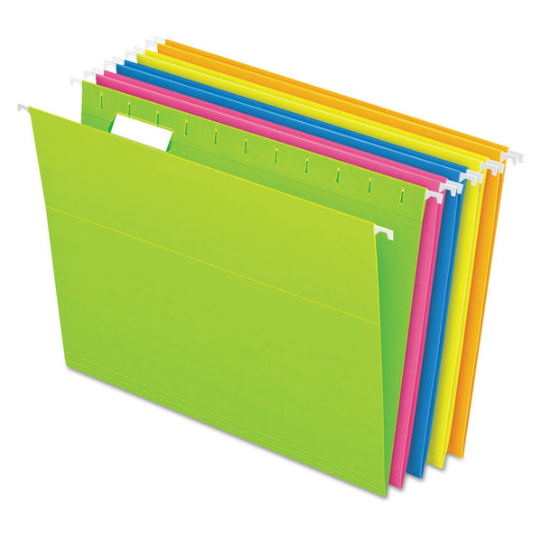 Pendaflex® Glow Hanging File Folders, Letter Size, 1/5-Cut Tabs, Assorted Colors, 25/Box (PFX81672) Box of 25