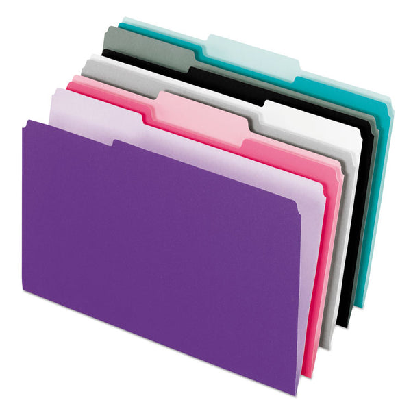 Pendaflex® Interior File Folders, 1/3-Cut Tabs: Assorted, Letter Size, Assorted Colors: Aqua/Black/Gray/Pink/Violet, 100/Box (PFX421013ASST2) Box of 100