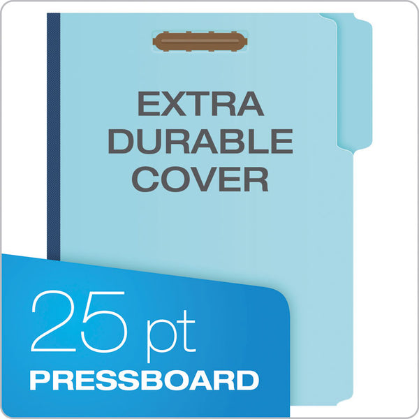 Pendaflex® Heavy-Duty Pressboard Folders with Embossed Fasteners, 1/3-Cut Tabs, 1" Expansion, 2 Fasteners, Letter Size, Blue, 25/Box (PFXFP213) Each