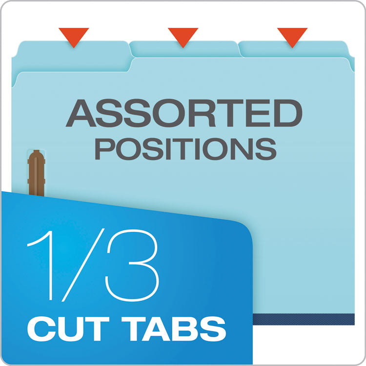 Pendaflex® Heavy-Duty Pressboard Folders with Embossed Fasteners, 1/3-Cut Tabs, 1" Expansion, 2 Fasteners, Letter Size, Blue, 25/Box (PFXFP213) Each