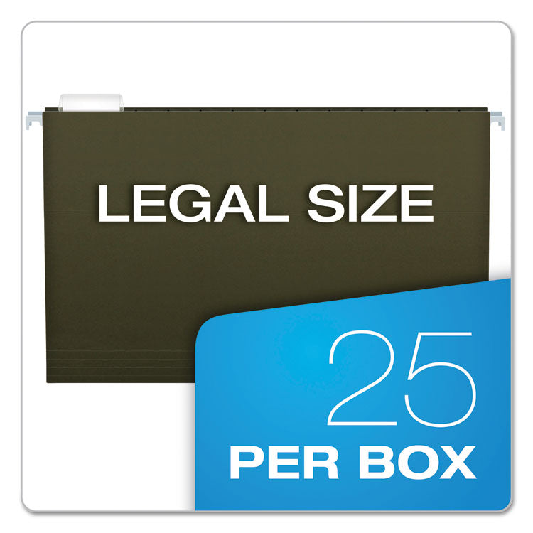 Pendaflex® Extra Capacity Reinforced Hanging File Folders with Box Bottom, 3" Capacity, Legal Size, 1/5-Cut Tabs, Green, 25/Box (PFX4153X3) Box of 25