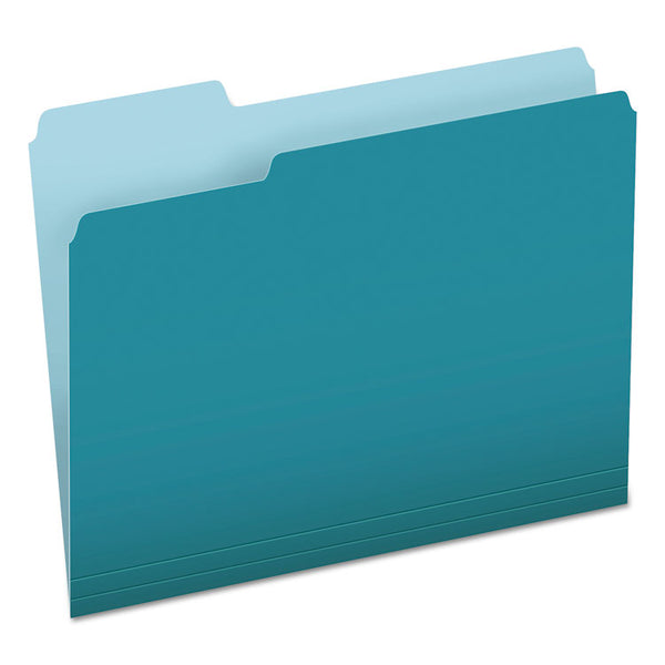 Pendaflex® Colored File Folders, 1/3-Cut Tabs: Assorted, Letter Size, Teal/Light Teal, 100/Box (PFX15213TEA)