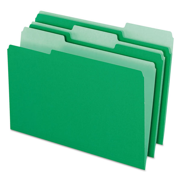 Pendaflex® Colored File Folders, 1/3-Cut Tabs: Assorted, Legal Size, Green/Light Green, 100/Box (PFX15313BGR)