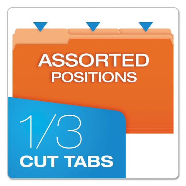 Pendaflex® Colored File Folders, 1/3-Cut Tabs: Assorted, Legal Size, Orange/Light Orange, 100/Box (PFX15313ORA)