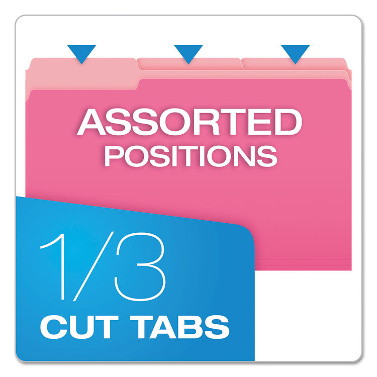 Pendaflex® Colored File Folders, 1/3-Cut Tabs: Assorted, Legal Size, Pink/Light Pink, 100/Box (PFX15313PIN) Box of 100