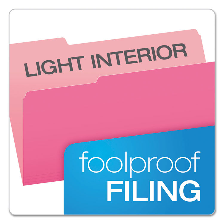 Pendaflex® Colored File Folders, 1/3-Cut Tabs: Assorted, Legal Size, Pink/Light Pink, 100/Box (PFX15313PIN) Box of 100