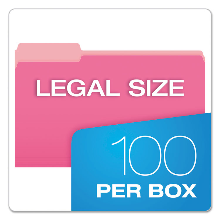 Pendaflex® Colored File Folders, 1/3-Cut Tabs: Assorted, Legal Size, Pink/Light Pink, 100/Box (PFX15313PIN) Box of 100