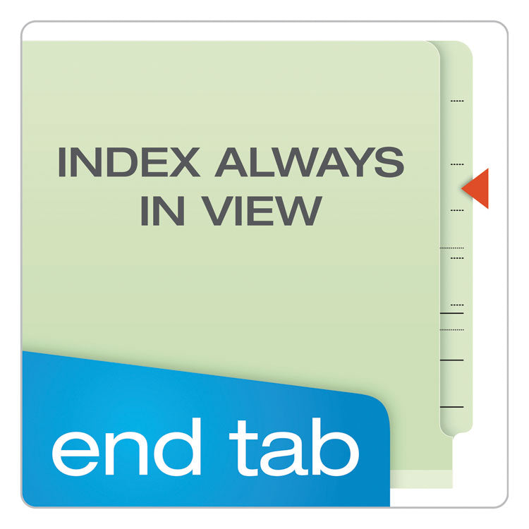 Pendaflex® End Tab Classification Folders, 1.75" Expansion, 1 Divider, 4 Fasteners, Letter Size, Pale Green Exterior, 10/Box (PFX23214) Box of 10