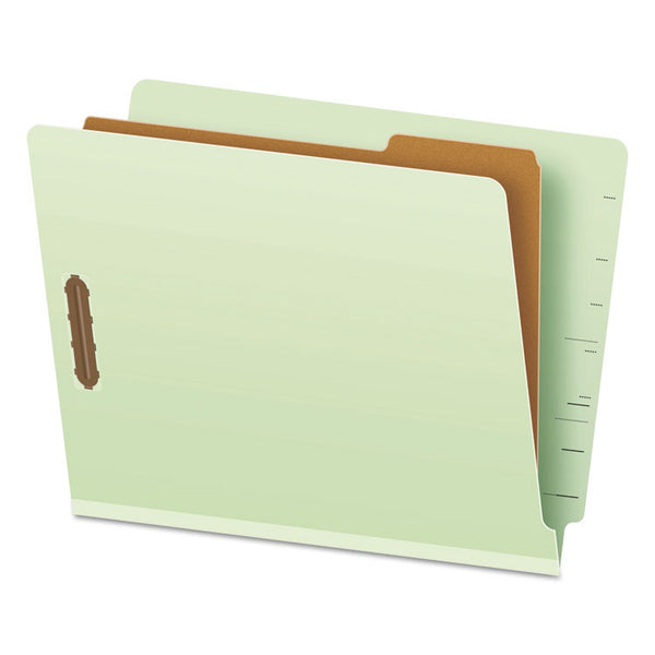 Pendaflex® End Tab Classification Folders, 1.75" Expansion, 1 Divider, 4 Fasteners, Letter Size, Pale Green Exterior, 10/Box (PFX23214)