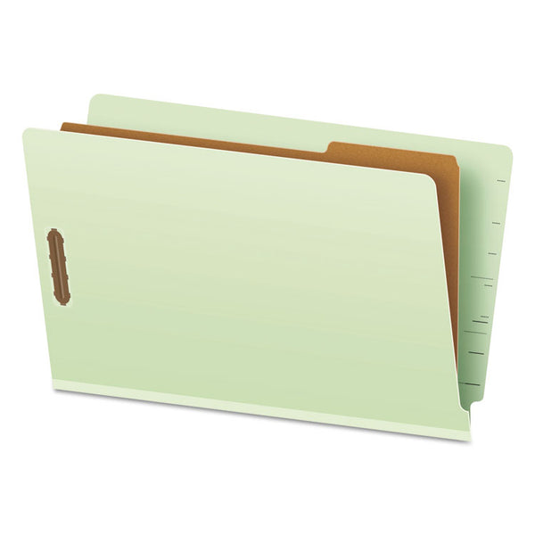 Pendaflex® End Tab Classification Folders, 2" Expansion, 1 Divider, 4 Fasteners, Legal Size, Pale Green Exterior, 10/Box (PFX23314)