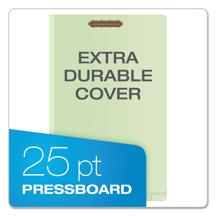 Pendaflex® End Tab Classification Folders, 2" Expansion, 1 Divider, 4 Fasteners, Legal Size, Pale Green Exterior, 10/Box (PFX23314) Box of 10