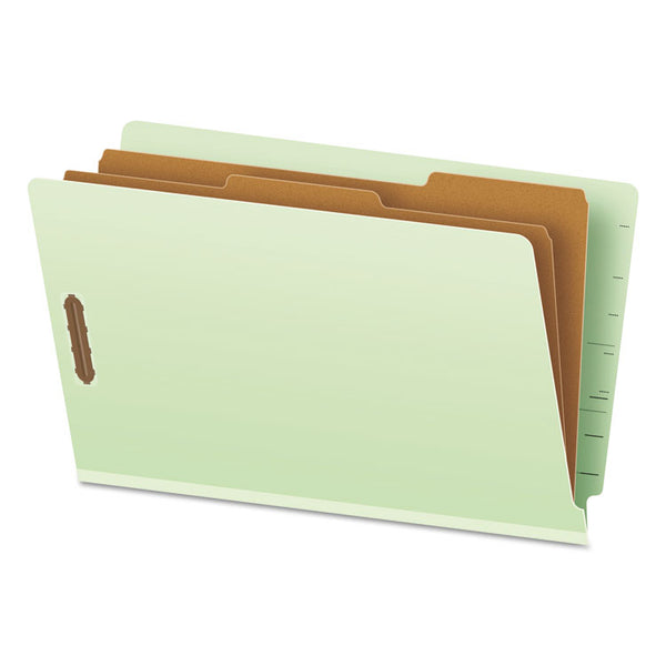 Pendaflex® End Tab Classification Folders, 2" Expansion, 2 Dividers, 6 Fasteners, Legal Size, Pale Green Exterior, 10/Box (PFX23324)