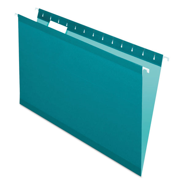 Pendaflex® Colored Reinforced Hanging Folders, Legal Size, 1/5-Cut Tabs, Teal, 25/Box (PFX415315TEA) Box of 25