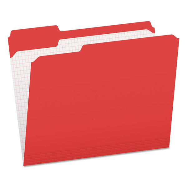 Pendaflex® Double-Ply Reinforced Top Tab Colored File Folders, 1/3-Cut Tabs: Assorted, Letter Size, 0.75" Expansion, Red, 100/Box (PFXR15213RED)