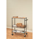 Alera® Three-Tier Wire Cart with Basket, Metal, 2 Shelves, 1 Bin, 500 lb Capacity, 34" x 18" x 40", Black Anthracite (ALESW543018BA) Each