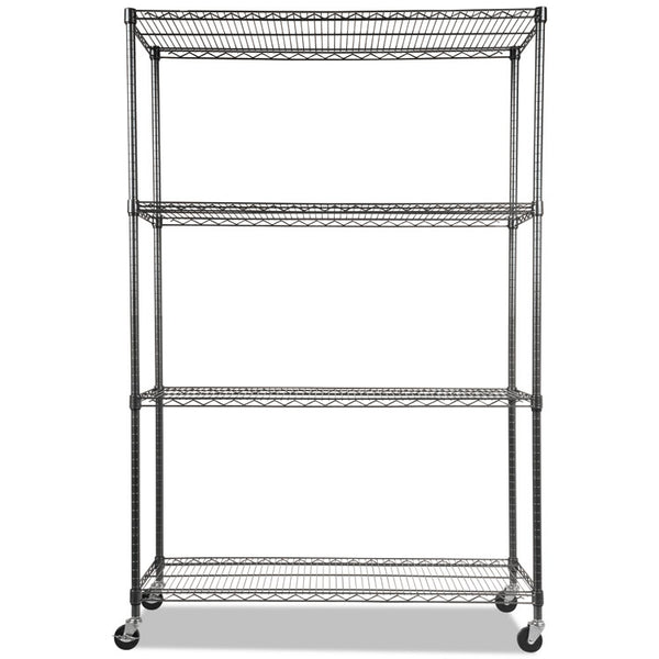 Alera® NSF Certified 4-Shelf Wire Shelving Kit with Casters, 48w x 18d x 72h, Black Anthracite (ALESW604818BA)