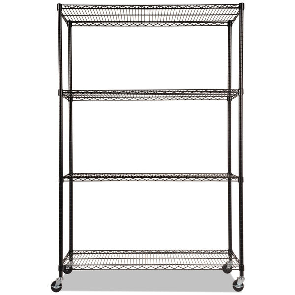 Alera® NSF Certified 4-Shelf Wire Shelving Kit with Casters, 48w x 18d x 72h, Black (ALESW604818BL)