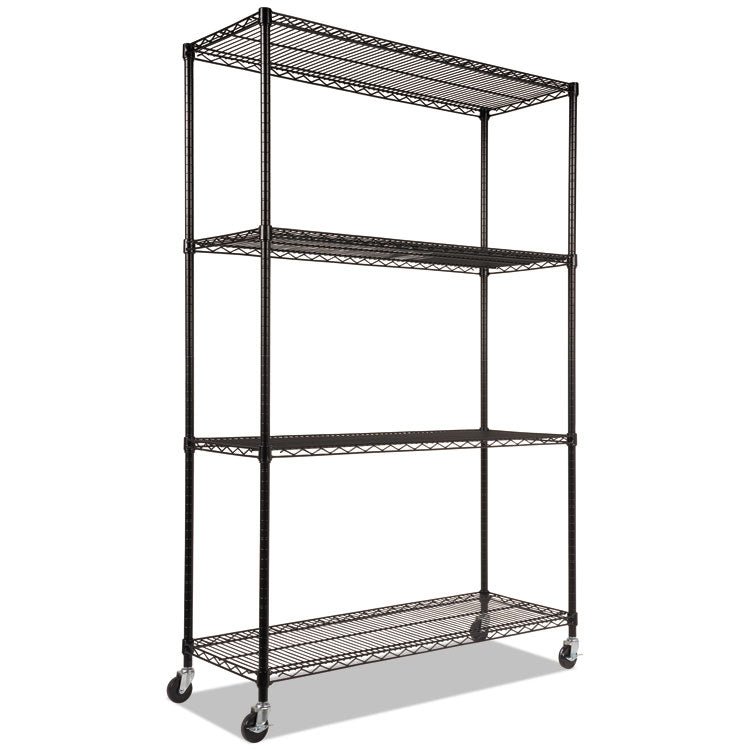 Alera® NSF Certified 4-Shelf Wire Shelving Kit with Casters, 48w x 18d x 72h, Black (ALESW604818BL) Each