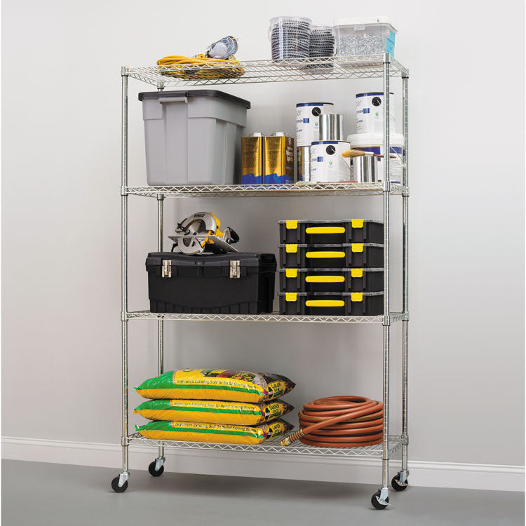 Alera® NSF Certified 4-Shelf Wire Shelving Kit with Casters, 48w x 18d x 72h, Silver (ALESW604818SR)