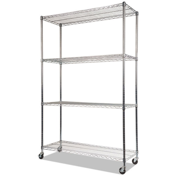 Alera® NSF Certified 4-Shelf Wire Shelving Kit with Casters, 48w x 18d x 72h, Silver (ALESW604818SR)