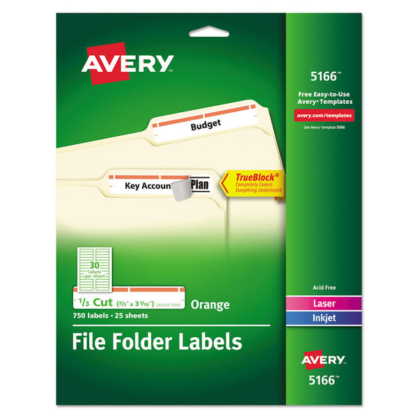 Avery® Permanent TrueBlock File Folder Labels with Sure Feed Technology, 0.66 x 3.44, White, 30/Sheet, 25 Sheets/Pack (AVE5166)