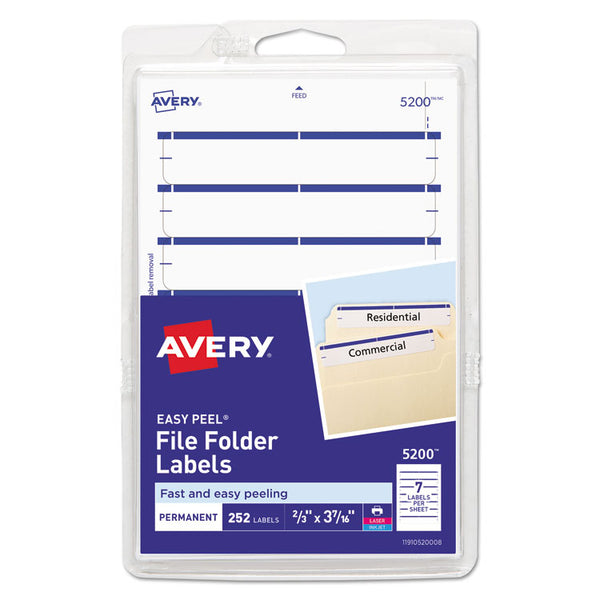 Avery® Printable 4" x 6" - Permanent File Folder Labels, 0.69 x 3.44, White, 7/Sheet, 36 Sheets/Pack, (5200) (AVE05200)