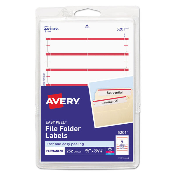 Avery® Printable 4" x 6" - Permanent File Folder Labels, 0.69 x 3.44, White, 7/Sheet, 36 Sheets/Pack, (5201) (AVE05201)