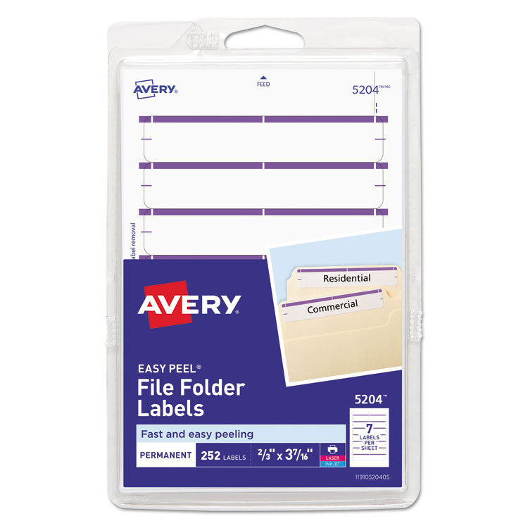 Avery® Printable 4" x 6" - Permanent File Folder Labels, 0.69 x 3.44, White, 7/Sheet, 36 Sheets/Pack, (5204) (AVE05204)