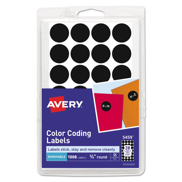 Avery® Handwrite Only Self-Adhesive Removable Round Color-Coding Labels, 0.75" dia, Black, 28/Sheet, 36 Sheets/Pack, (5459) (AVE05459)