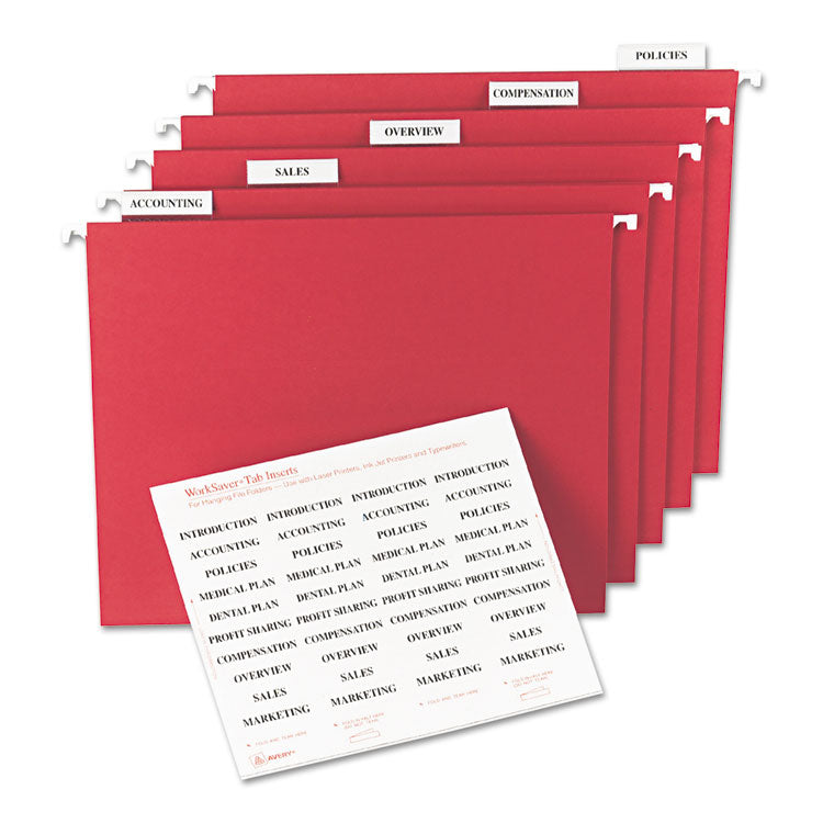 Avery® Tabs Inserts For Hanging File Folders, 1/5-Cut, White, 2" Wide, 100/Pack (AVE11136) Pack of 100