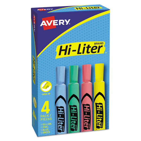 Avery® HI-LITER Desk-Style Highlighters, Assorted Ink Colors, Chisel Tip, Assorted Barrel Colors, 4/Set (AVE17752)