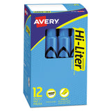 Avery® HI-LITER Desk-Style Highlighters, Fluorescent Blue Ink, Chisel Tip, Blue/Black Barrel, Dozen (AVE24016)