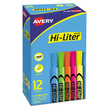 Avery® HI-LITER Desk-Style Highlighters, Assorted Ink Colors, Chisel Tip, Assorted Barrel Colors, Dozen (AVE98034) Pack of 12