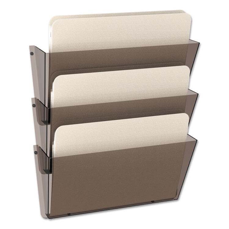 deflecto® Unbreakable DocuPocket Wall File, 3 Sections, Letter Size, 14.5" x 3" x 6.5", Smoke, 3/Pack (DEF63602RT) Set of 3