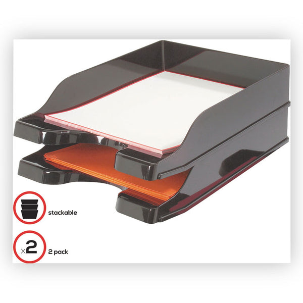 deflecto® Docutray Multi-Directional Stacking Tray Set, 2 Sections, Letter to Legal Size Files, 10.13" x 13.63" x 2.5", Black, 2/Pack (DEF63904) Set of 2